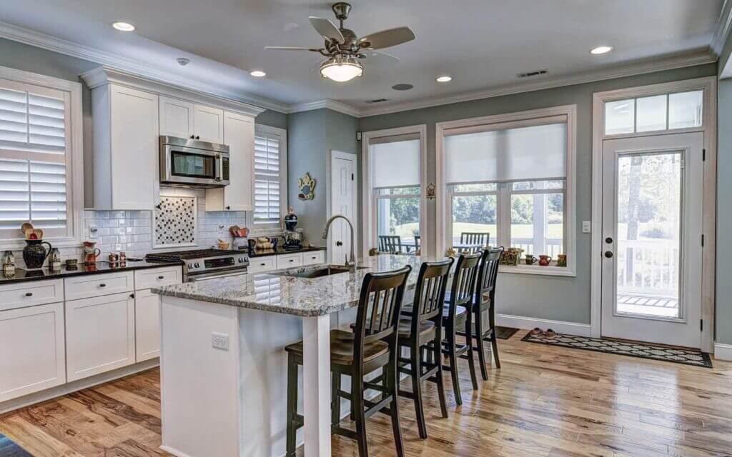 Energy-efficient krypton windows in a stylish modern kitchen.