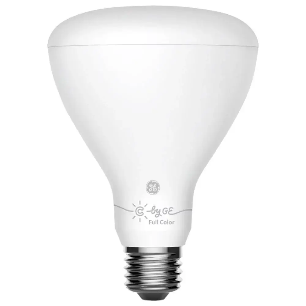 GE Full Color smart LED bulb with a modern teardrop design.