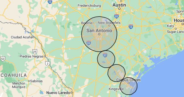 Service Areas Map in Texas