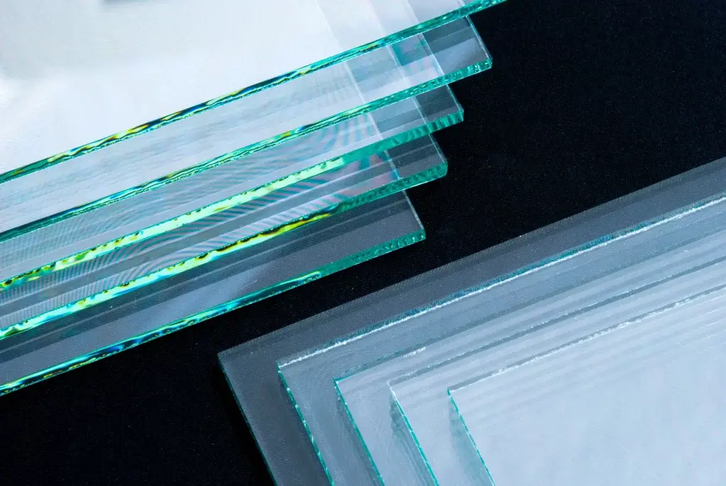 Close-up of laminated glass layers