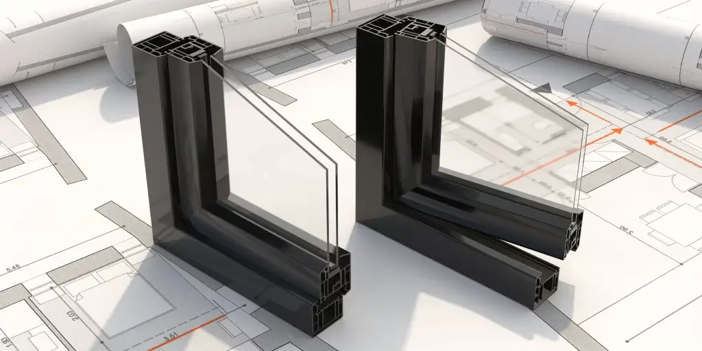 Double pane window cross-section on architectural plans