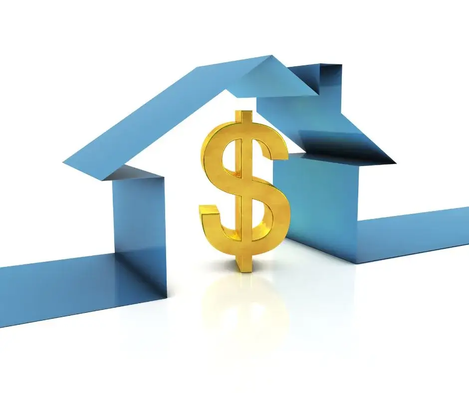 A golden dollar sign inside a house structure, representing the investment and cost to replace windows.